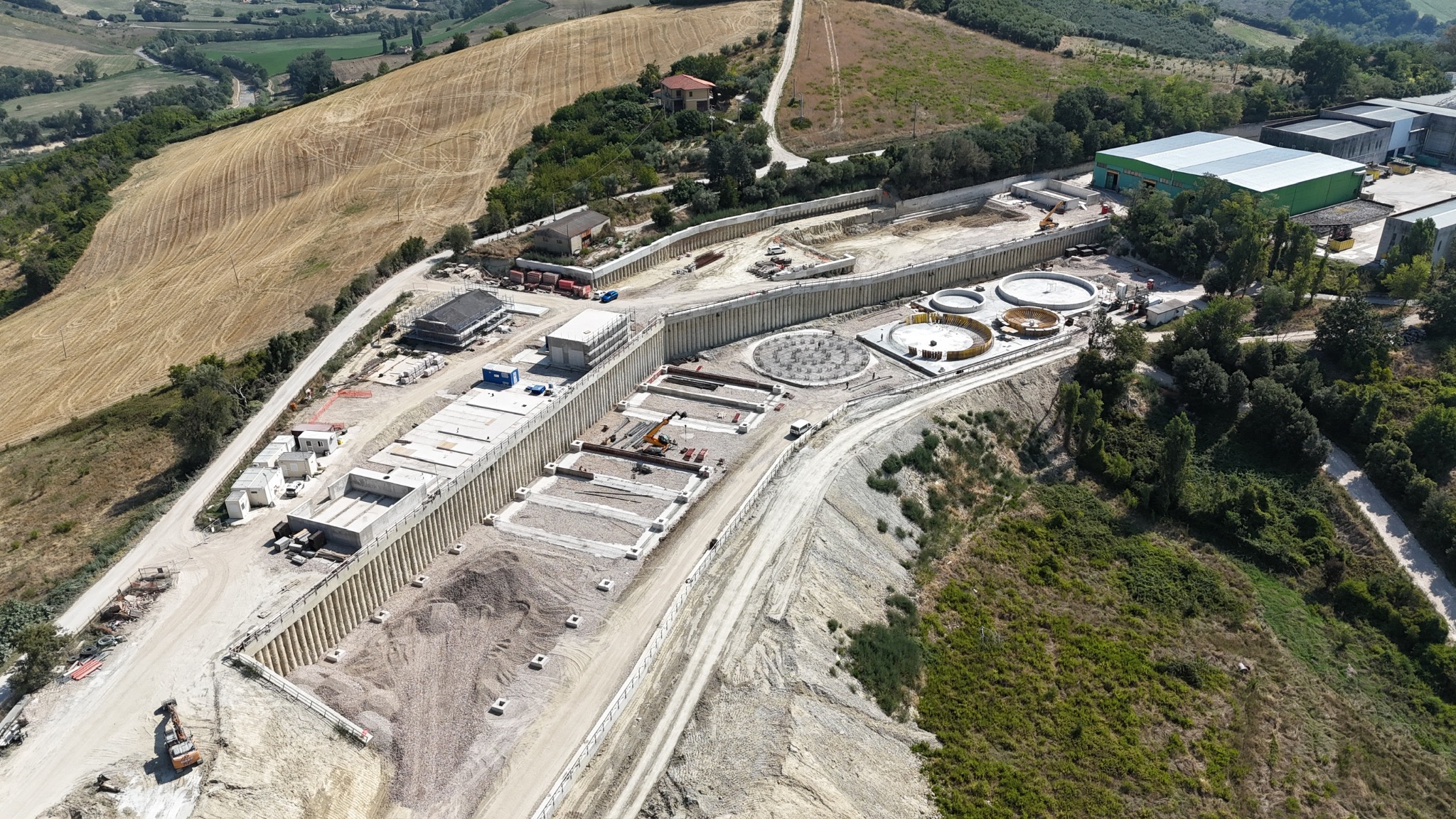 Vista aerea dell’intero cantiere del depuratore di Fermo in contrada San Biagio